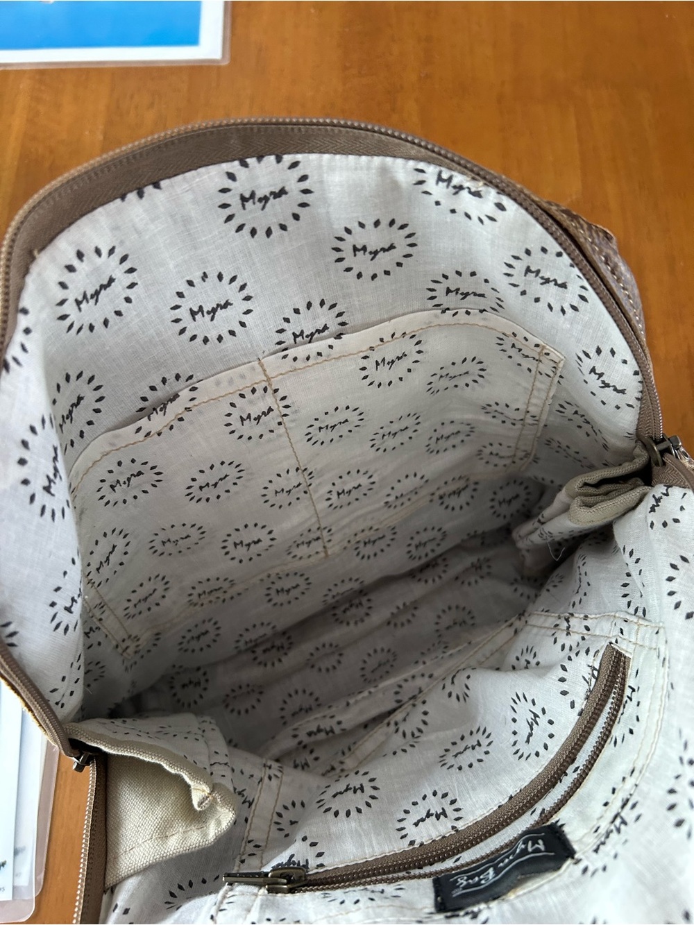 Myra Bag Brown Black & White Patchwork Haircalf Backpack bag. - Picture 3 of 4